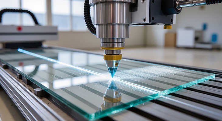 © Наталия Пилипенко - Adobe Stock Automatische Glasschneidemaschine schneidet durch eine Glasplatte